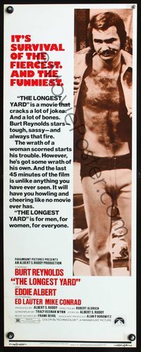 3j586 LONGEST YARD insert movie poster '74 Eddie Albert, Burt Reynolds prison football!
