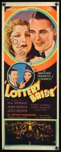 3j589 LOTTERY BRIDE insert movie poster '30 Jeanette MacDonald, John Garrick, wacky Joe E. Brown!