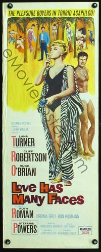 3j590 LOVE HAS MANY FACES insert '65 art of sexy smoking Lana Turner & barechested Cliff Robertson!