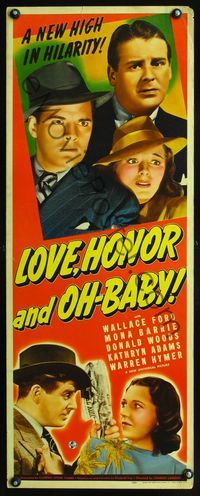 3j591 LOVE HONOR & OH BABY insert poster '40 Wallace Ford, Mona Barrie, a new high in hilarity!