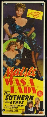 3j597 MAISIE WAS A LADY insert poster '41 blonde bonfire Ann Sothern is in society now, Lew Ayres!
