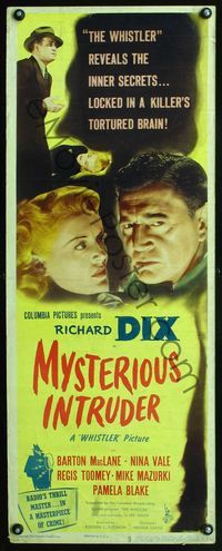 3j630 MYSTERIOUS INTRUDER insert poster '46 Richard Dix as The Whistler, from CBS Radio program!