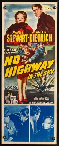 3j638 NO HIGHWAY IN THE SKY insert '51 cool art of James Stewart being restrained, Marlene Dietrich