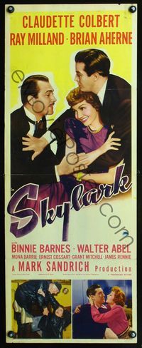 3j724 SKYLARK insert movie poster '41 Claudette Colbert caught between Ray Milland & Brian Aherne!