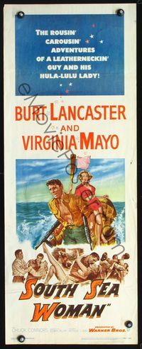 3j731 SOUTH SEA WOMAN insert movie poster '53 leatherneckin' Burt Lancaster & sexy Virginia Mayo!