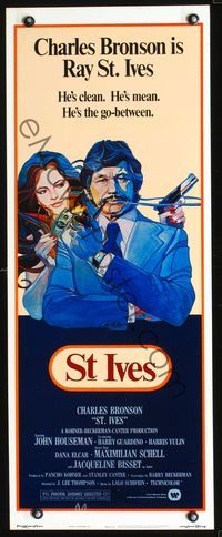 3j736 ST. IVES insert movie poster '76 great art of Charles Bronson & sexy Jacqueline Bisset!