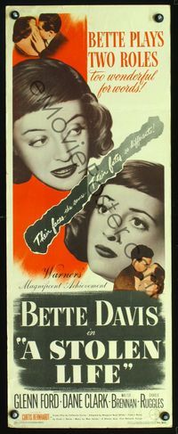 3j744 STOLEN LIFE insert poster '46 Bette Davis as identical twins with different fates, Glenn Ford