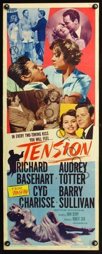 3j756 TENSION insert '49 sexy bad girl Audrey Totter gives Richard Basehart two-timing kisses!