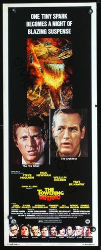 3j773 TOWERING INFERNO insert '74 Steve McQueen, Paul Newman, burning building by John Berkey!