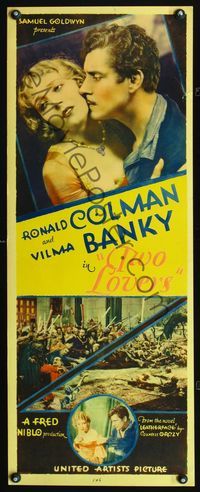 3j777 TWO LOVERS insert movie poster '28 romantic close up of Ronald Colman & pretty Vilma Banky!