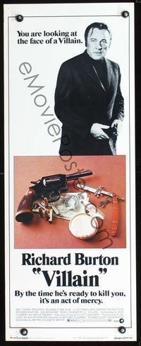 3j786 VILLAIN insert poster '71 Richard Burton has the face of a Villain, Ian McShane, cool image!