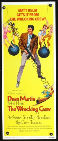 3j803 WRECKING CREW insert poster '69 cool art of Dean Martin as Matt Helm with sexy spy babes!