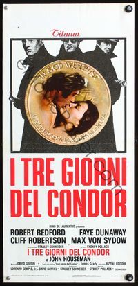 3j002 3 DAYS OF THE CONDOR Italian locandina '75 different art of Robert Redford & Faye Dunaway!