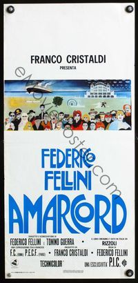 3j008 AMARCORD Italian locandina R70s Federico Fellini classic comedy, really cool different art!
