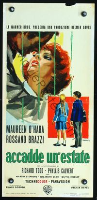 3j021 BATTLE OF THE VILLA FIORITA Italian locandina '65 Manfredo art of Maureen O'Hara & Brazzi!