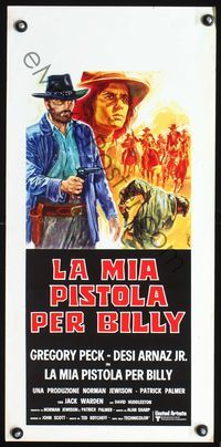 3j025 BILLY TWO HATS Italian locandina '74 cool art of cowboys Gregory Peck & Arnaz Jr. by Avelli!