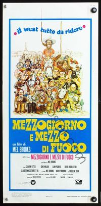 3j028 BLAZING SADDLES Italian locandina '74 classic Mel Brooks, different art of cast by Meyerowitz