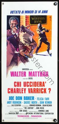 3j047 CHARLEY VARRICK Italian locandina '73 Walter Matthau, Don Siegel, Nistri bank robbery art!