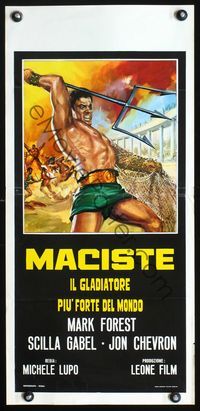 3j057 COLOSSUS OF THE ARENA Italian locandina movie poster R67 cool art of Mark Forest as Maciste!