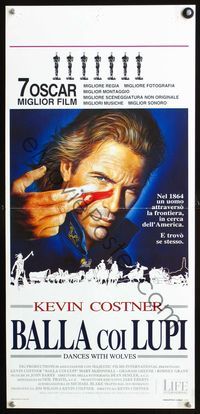 3j063 DANCES WITH WOLVES Italian locandina '90 cool different art of Kevin Costner w/warpaint!