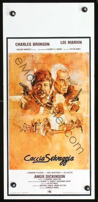 3j067 DEATH HUNT Italian locandina '81 art of Charles Bronson & Lee Marvin w/guns by John Solie!