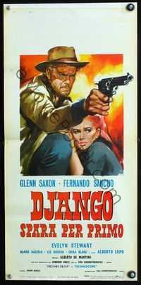 3j074 DJANGO SHOOTS FIRST Italian locandina '66 Django Spara Per Primo, cool Symeoni western art!