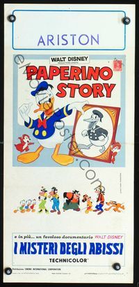 3j077 STORY OF DONALD DUCK/MYSTERIES OF THE DEEP Italian locandina '71 Disney characters!
