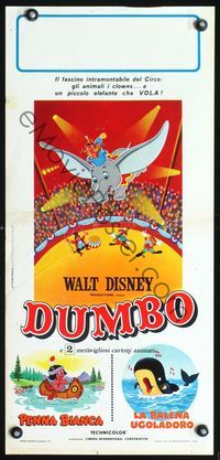 3j085 DUMBO Italian locandina poster R71 Walt Disney circus elephant classic, 2 other Disney shorts!