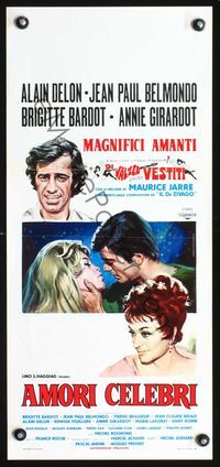 3j095 FAMOUS LOVE AFFAIRS Italian locandina R73 cool Piovano art of Brigitte Bardot, Belmondo!