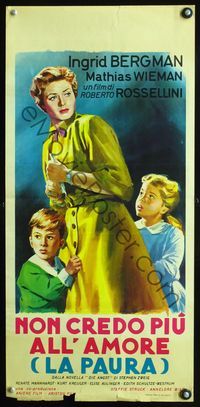 3j097 FEAR Italian locandina movie poster '54 Roberto Rossellini's La Paura, art of Ingrid Bergman!
