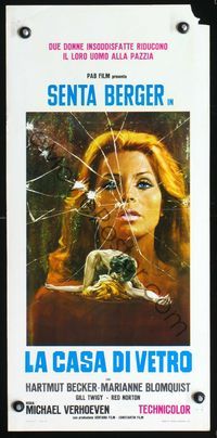 3j130 HE WHO LOVES IN A GLASS HOUSE Italian locandina '71 art of Senta Berger's shattered image!