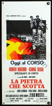 3j141 HOT ROCK Italian locandina '72 Robert Redford, George Segal, cool image of city skyline!
