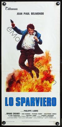 3j144 HUNTER WILL GET YOU Italian locandina '76 art of exploding Jean-Paul Belmondo by Ciriello!