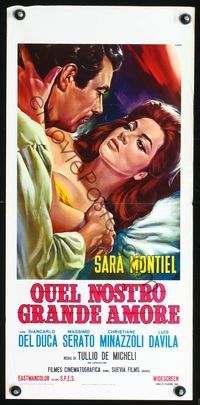 3j164 LA MUJER PERDIDA Italian locandina poster '66 Renato Casaro art of sexy Sara Montiel in bed!