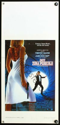 3j171 LIVING DAYLIGHTS Italian locandina '87Timothy Dalton as James Bond & sexy Maryam d'Abo w/gun!