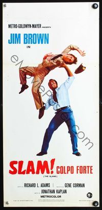 3j253 SLAMS Italian locandina poster '73 great image of Jim Brown throwing policeman over his head!