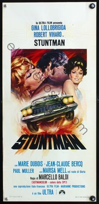 3j264 STUNTMAN Italian locandina poster '68 cool art of sexy Italian Gina Lollobrigida, speeding car
