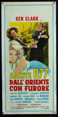 3j004 AGENT 077 FURY IN THE ORIENT Italian locandina '65 cool Erregi art of Ken Clark slapping!