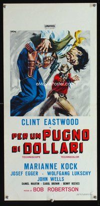 3j102 FISTFUL OF DOLLARS Italian locandina poster '64 cool different Symeoni artwork of gun duel!
