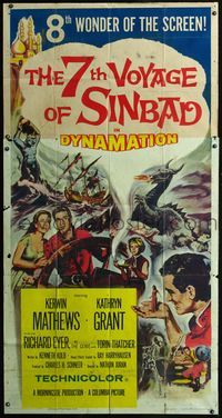 3k311 7th VOYAGE OF SINBAD three-sheet poster '58 Kerwin Mathews, Ray Harryhausen fantasy classic!