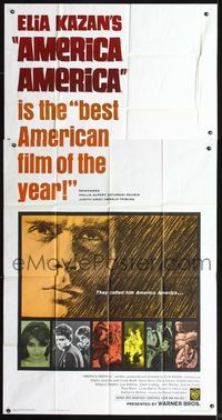 3k319 AMERICA AMERICA three-sheet movie poster '64 Elia Kazan's immigrant biography of his uncle!