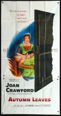 3k324 AUTUMN LEAVES 3sheet '56 Cliff Robertson was young & eager and Joan Crawford was lonely!