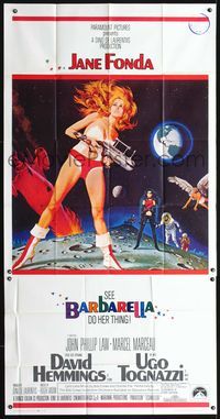 3k328 BARBARELLA three-sheet '68 sexiest sci-fi art of Jane Fonda by Robert McGinnis, Roger Vadim