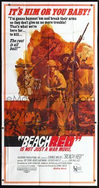 3k330 BEACH RED three-sheet poster '67 Cornel Wilde, Rip Torn, cool art of World War II soldiers!