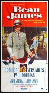 3k331 BEAU JAMES three-sheet poster '57 great image of Bob Hope as New York City Mayor Jimmy Walker!