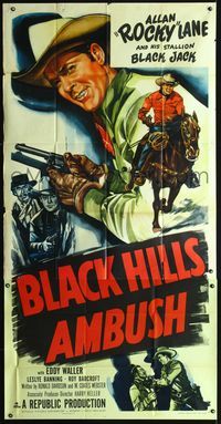 3k339 BLACK HILLS AMBUSH 3sheet '52 great artwork images of Allan Rocky Lane on horse & close up!
