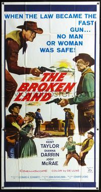 3k348 BROKEN LAND three-sheet poster '61 when the law became the fast gun, no man or woman was safe!