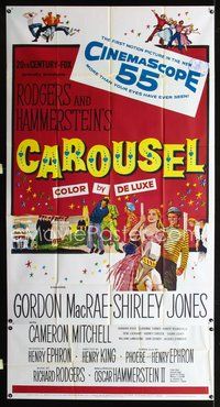 3k355 CAROUSEL three-sheet poster '56 Shirley Jones, Gordon MacRae, Rodgers & Hammerstein musical!