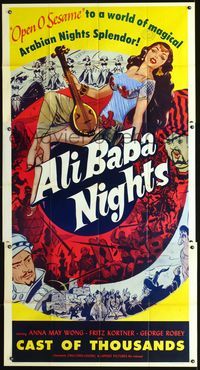 3k362 CHU CHIN CHOW three-sheet poster R53 art of sexy Anna May Wong with mandolin, Ali Baba Nights!