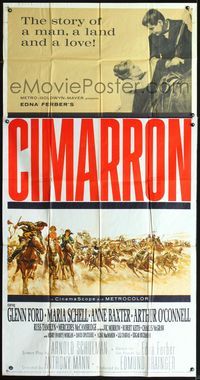 3k363 CIMARRON three-sheet movie poster '60 Anthony Mann, Glenn Ford, Maria Schell, cool artwork!